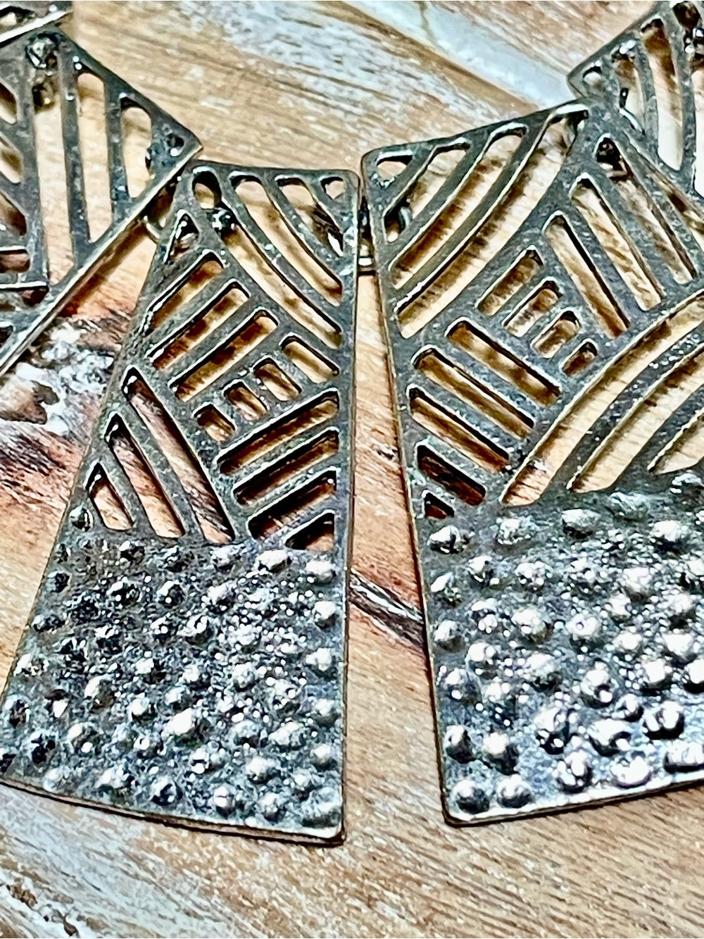 Silver-Tone Textured Geometric Statement Necklace - Picture 2 of 5